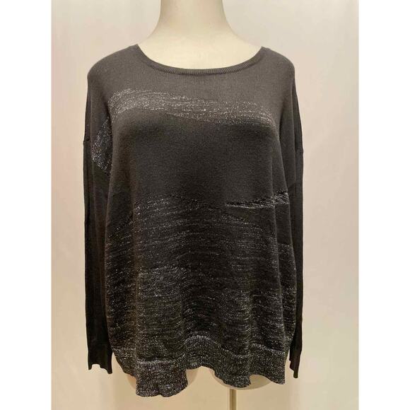 Size 2X Sejour Black and Silver Print Casual Top - Picture 1 of 4